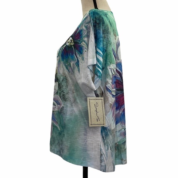 SIMPLICI-TEE Floral Multicolor Short Sleeve Blouse - Picture 5 of 12